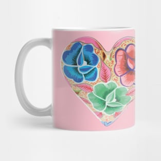 Mexican embroidery heart tehuana flowers pastel colors mexican market Mug